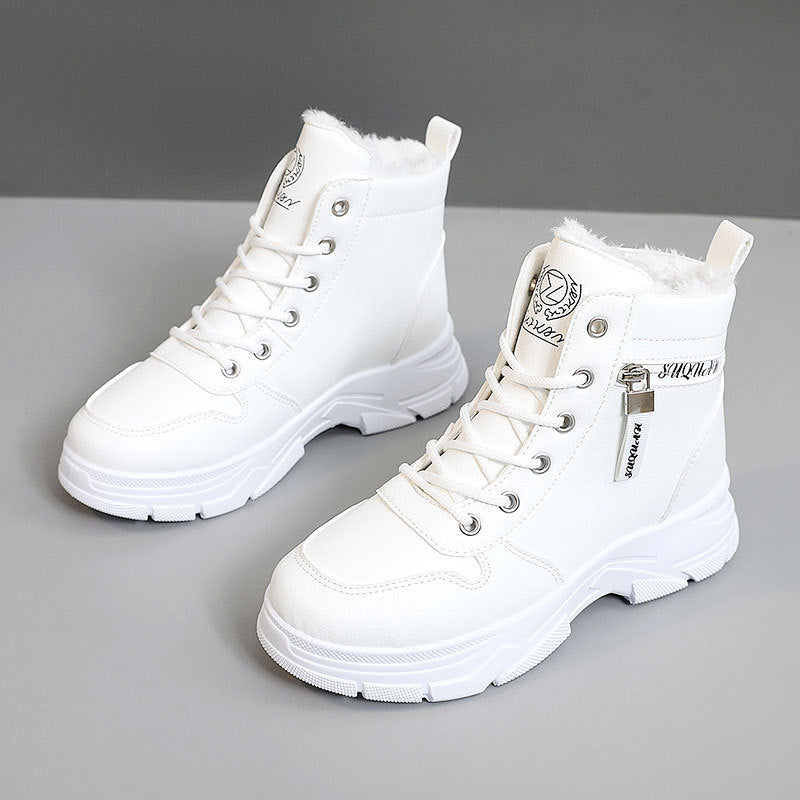 Fleece-lined Warm High-top Platform Side Zipper Student Height Increasing Cotton Shoes