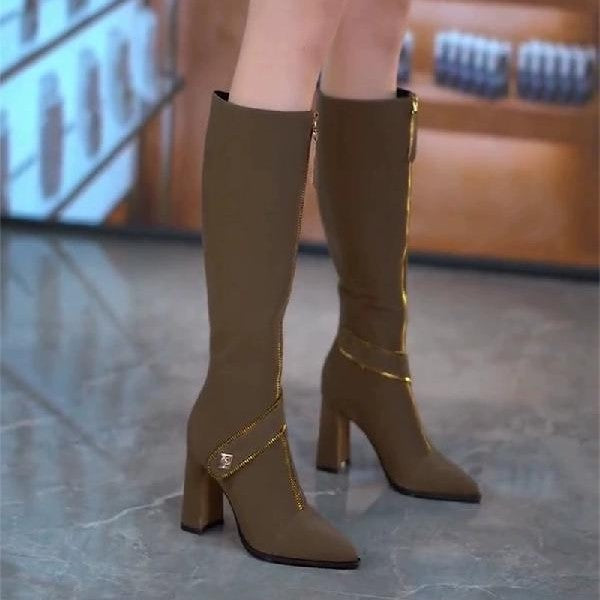 Front Zipper Pointed Toe Long Boots For Children