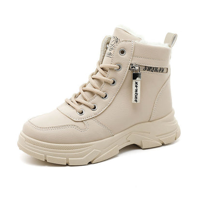 Fleece-lined Warm High-top Platform Side Zipper Student Height Increasing Cotton Shoes