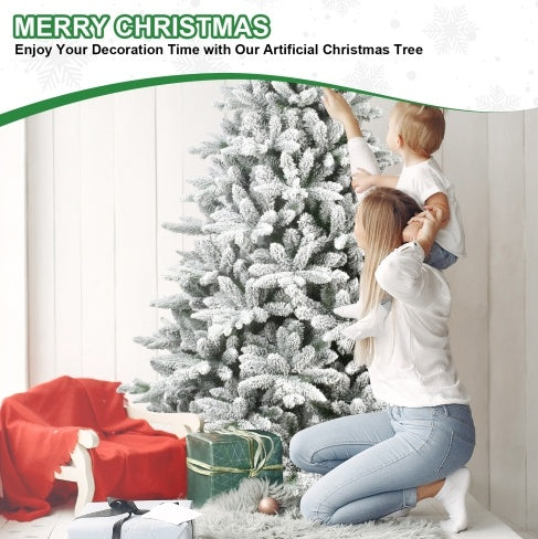 Christmas Tree ,With 1100 Branch Tips And Metal Stand,Foldable Fake Tree With Realistic Snowy Foliage For Home Decoration