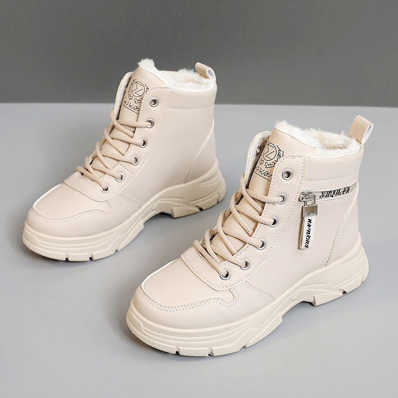 Fleece-lined Warm High-top Platform Side Zipper Student Height Increasing Cotton Shoes