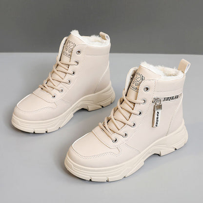 Fleece-lined Warm High-top Platform Side Zipper Student Height Increasing Cotton Shoes