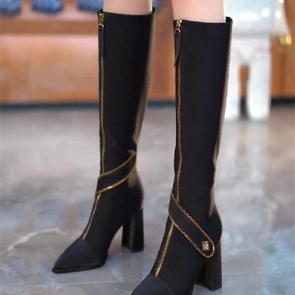 Front Zipper Pointed Toe Long Boots For Children