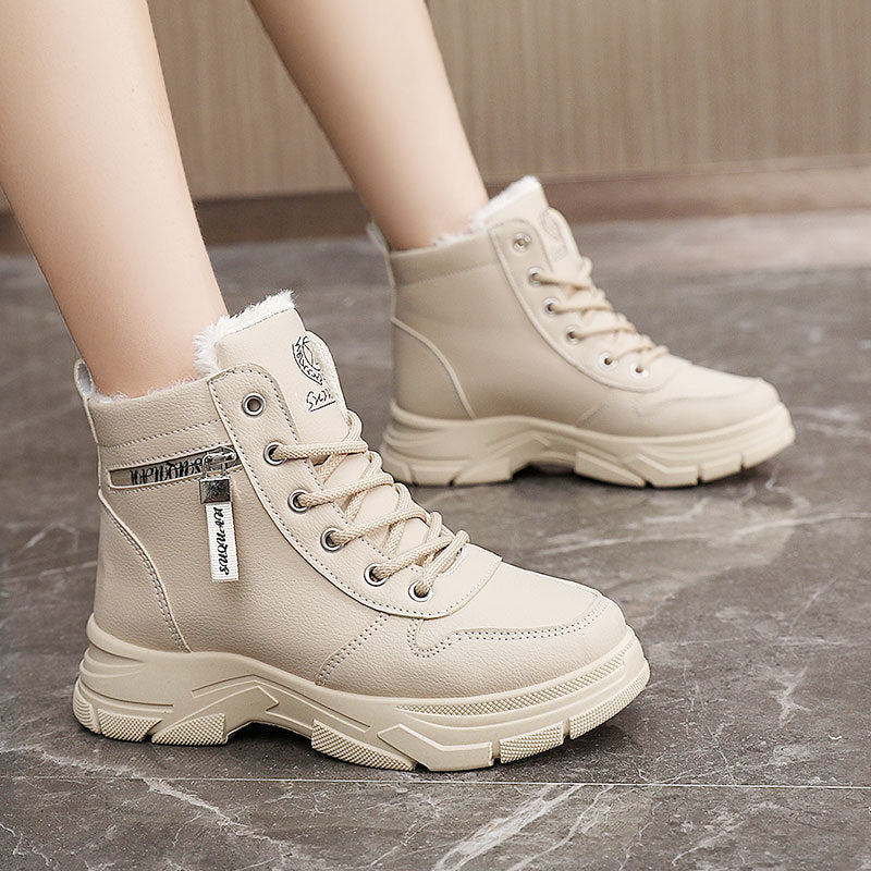 Fleece-lined Warm High-top Platform Side Zipper Student Height Increasing Cotton Shoes