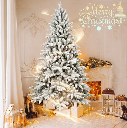 Christmas Tree ,With 1100 Branch Tips And Metal Stand,Foldable Fake Tree With Realistic Snowy Foliage For Home Decoration