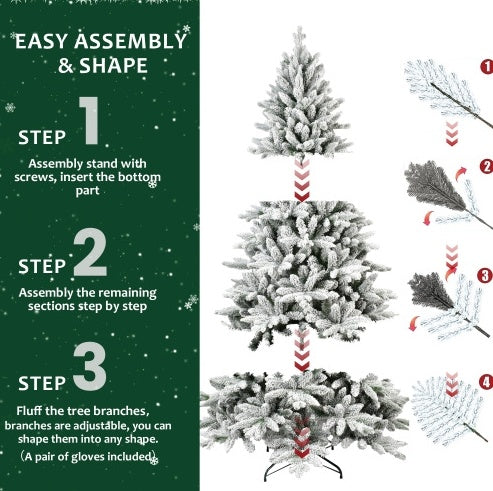 Christmas Tree ,With 1100 Branch Tips And Metal Stand,Foldable Fake Tree With Realistic Snowy Foliage For Home Decoration