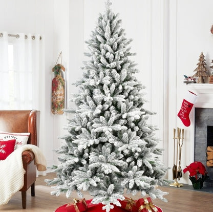 Christmas Tree ,With 1100 Branch Tips And Metal Stand,Foldable Fake Tree With Realistic Snowy Foliage For Home Decoration