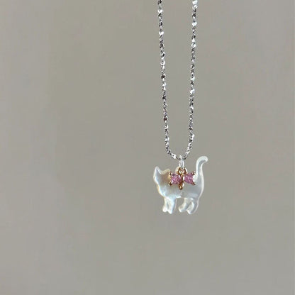 Fashion Jewelry Cute Transparent Cat Rhinestone Pendant Necklace Silver Plated Chain Women Girls Fashion Collar Necklace Party Gift